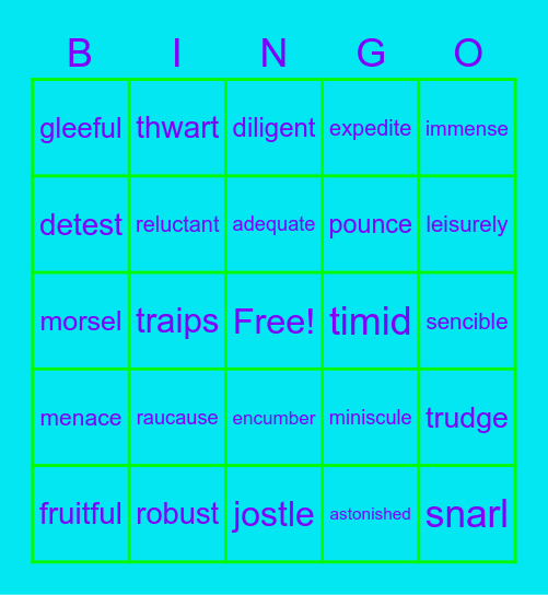 samis vocab list Bingo Card