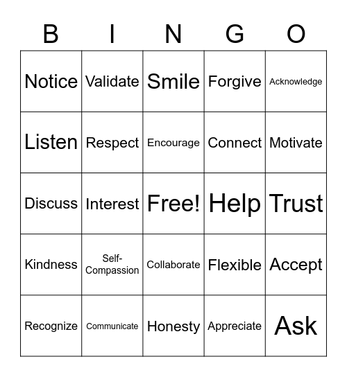 Compassion Bingo Card