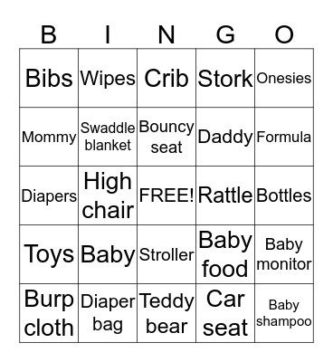 Sana's baby shower bingo Card
