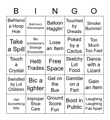 Desert Wook Out Fun Time Bingo Card