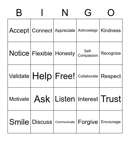 Compassion Bingo Card