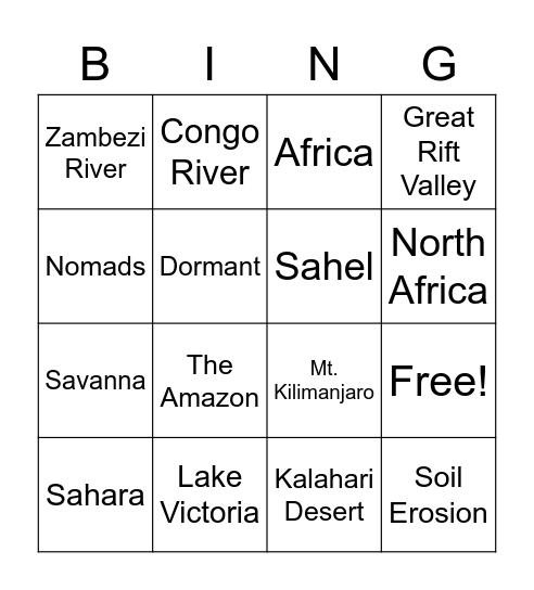 Geography of Africa Bingo Card