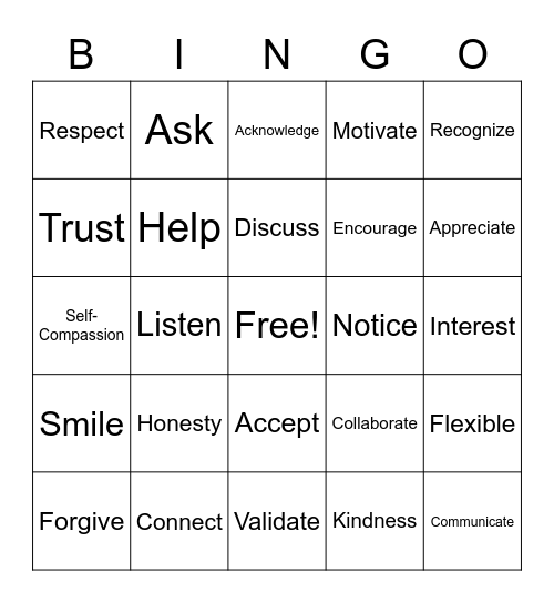 Compassion Bingo Card