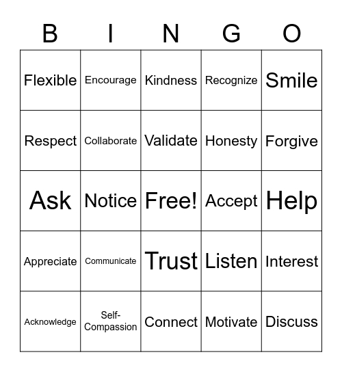 Compassion Bingo Card