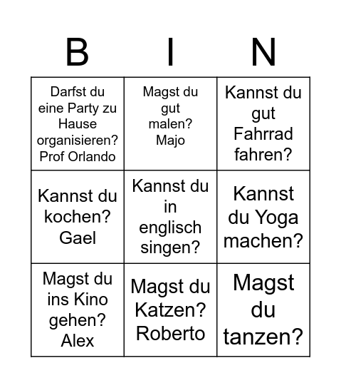 Bingo Modalverben Bingo Card