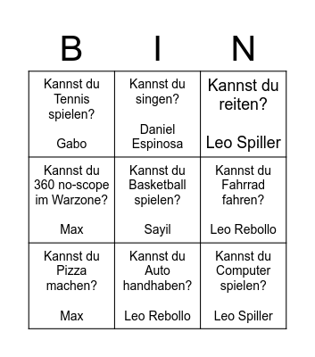Bingo! Deutsch 312 Eduardo Hernández Bingo Card