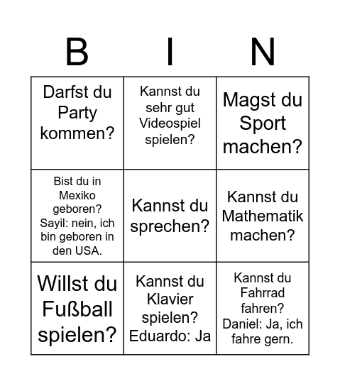 Bingo Gabriel Bingo Card