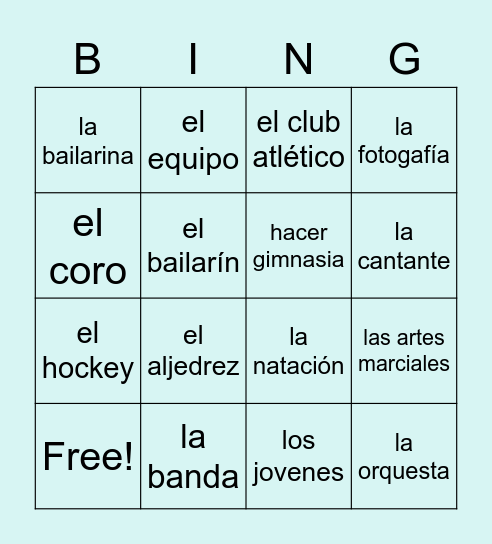 Capítulo 1B Vocabulario Bingo Card