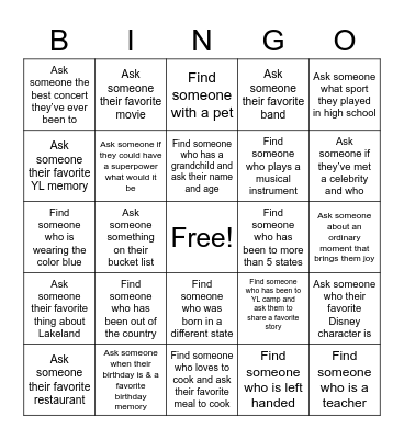 Young Life Polk County Bingo Card