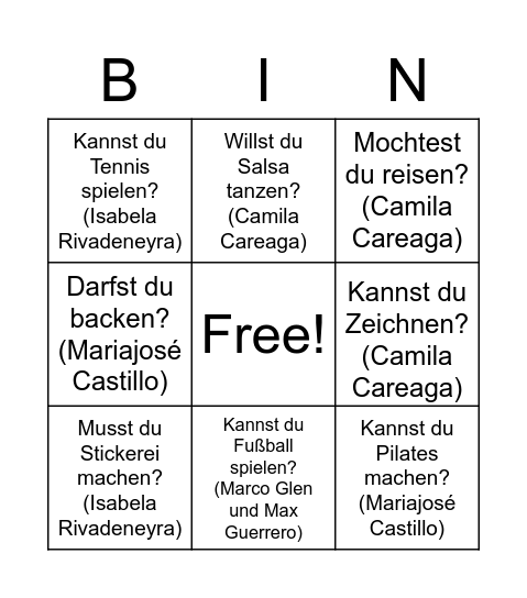 Aufgabe 15: Bingo-Blatt + Korrektur Bingo Card