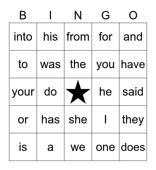 Trick Word Bingo Card