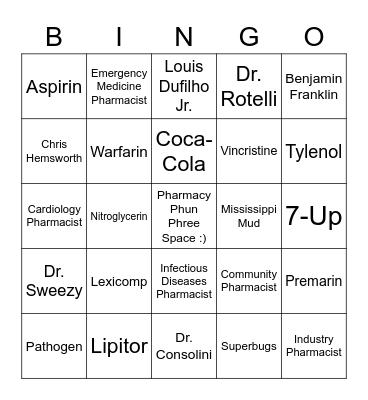 Pharmacy Bingo! Bingo Card