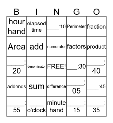 Third Grade Math Terms Bingo Card