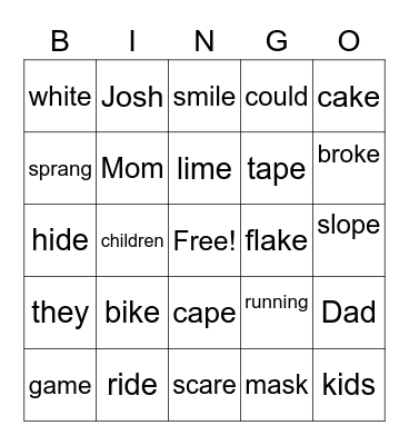 Fun with Dad Bingo Card