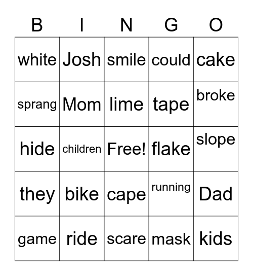 Fun with Dad Bingo Card