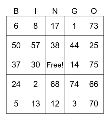 Santa Clara Bingo Card