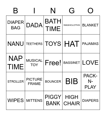 BABY SHOWER Bingo Card