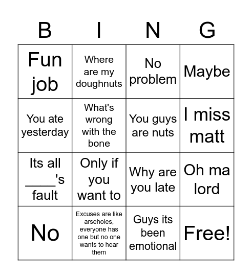 Vincent's Bingo! Bingo Card
