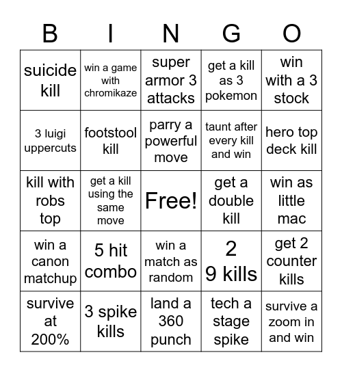 smash Bingo Card
