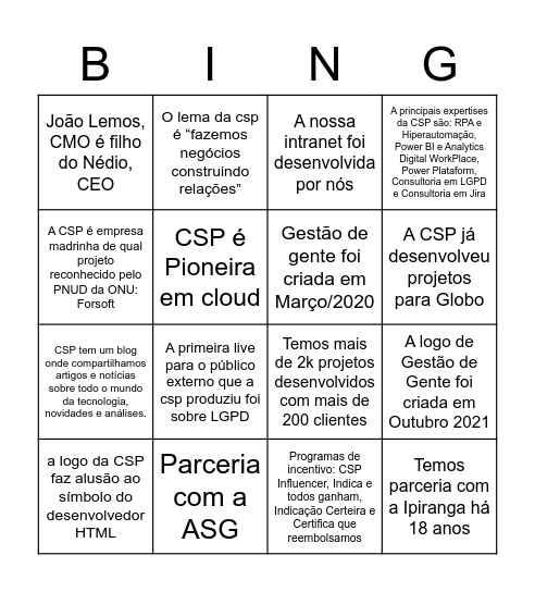 CSP 33 FATOS TESTE Bingo Card