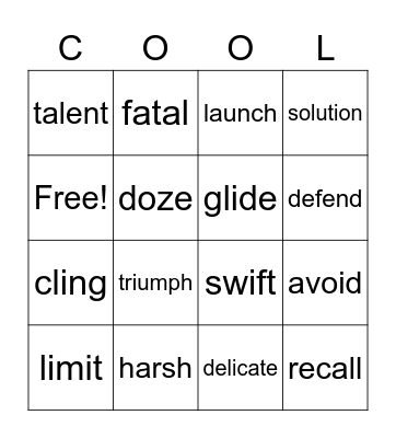 SUPER COOL VOCABULARY Bingo Card