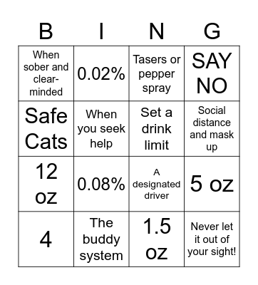 Party Safety Bingo Card