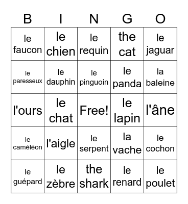 6B Animals (NGMS) Bingo Card