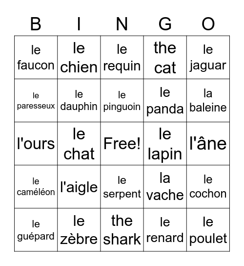 6B Animals (NGMS) Bingo Card