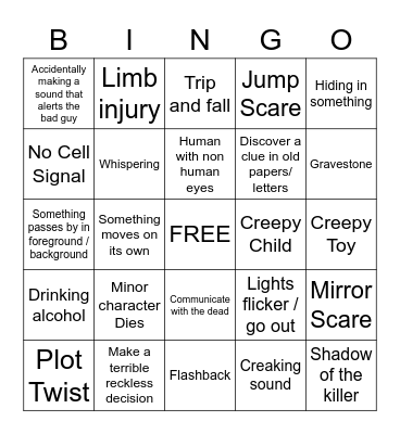 Horror Movie Cliche Bingo Card