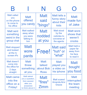 Admin Staff - Matt Edition Bingo Card
