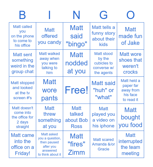 Admin Staff - Matt Edition Bingo Card