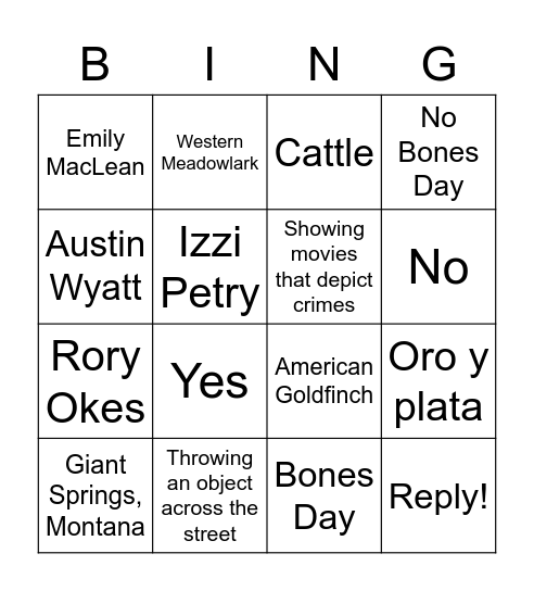 Completely and Utterly Random Bingo Card