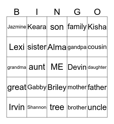 Family Tree Bingo Card