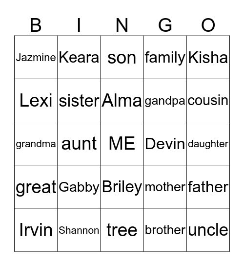 Family Tree Bingo Card