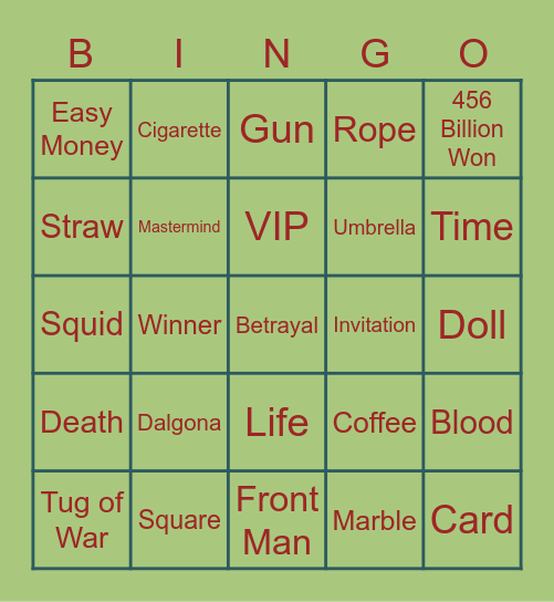 #FASquidGamesAndChill2021 Bingo Card