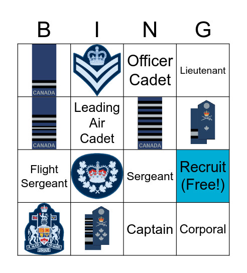 Cadet Ranks Bingo Card