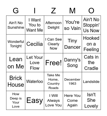 Gizmo Music Bingo - 70s Bingo Card