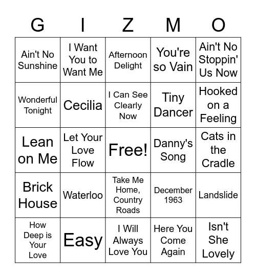 Gizmo Music Bingo - 70s Bingo Card