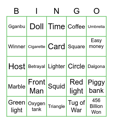 #FASquidGamesAndChill2021 Bingo Card