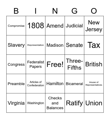 "A More Perfect Union" BINGO Card
