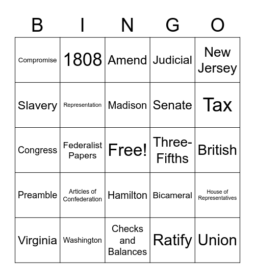 "A More Perfect Union" BINGO Card