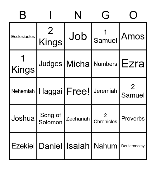 Old Testament Books of Bible Bingo Card