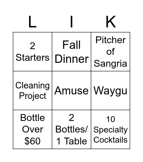 Locale Service Bingo Card