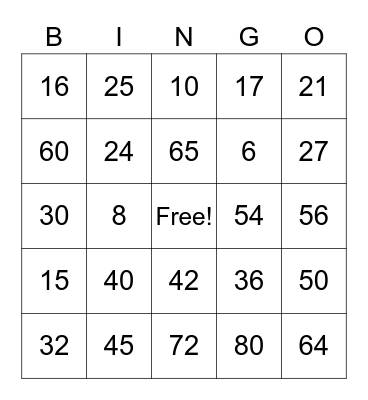 Math Facts to 8 Bingo Card
