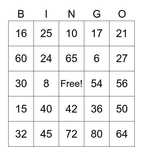 Math Facts to 8 Bingo Card