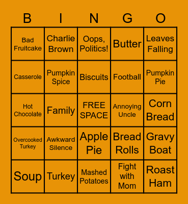 Thanksgiving Bingo Card