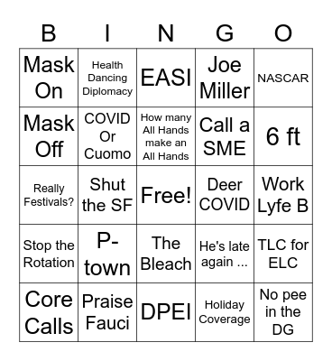 Fred's Response not Prepared Bingo Card