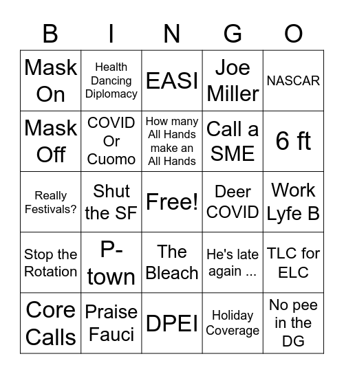 Fred's Response not Prepared Bingo Card