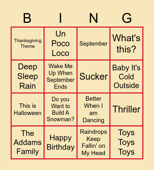 Fall and Winter Bingo Card