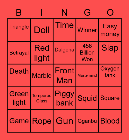 #FASquidGamesAndChill2021 Bingo Card